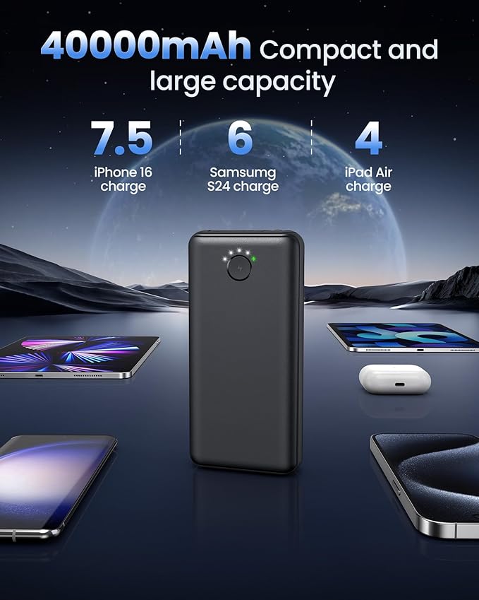 Portable Charger Power Bank 40000mah, USB C Fast Charging 22.5W External Battery Pack Phone Charger Quick Charge with 3 Outputs & 2 Inputs for iPhone 16/15 Samsung Android Camping Travel Essentials