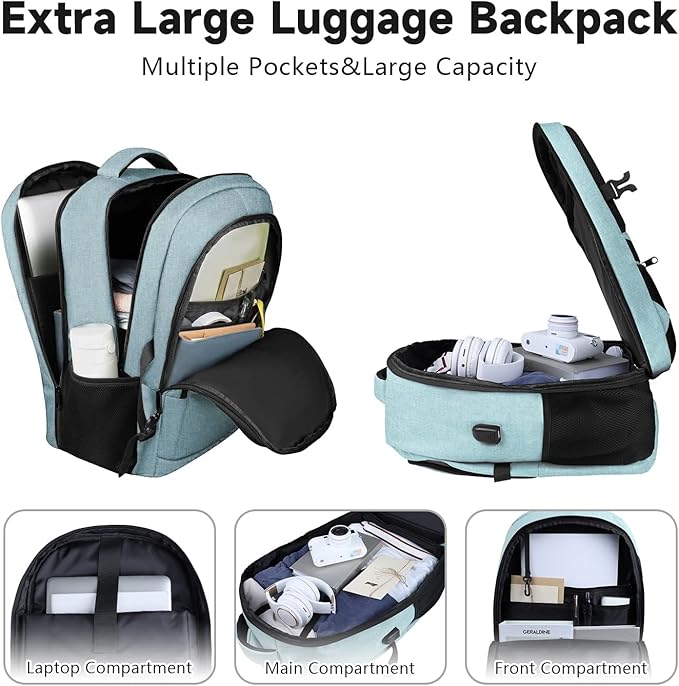 Lapsouno Extra Large Backpack, Travel Laptop Backpack, Carry on Backpack, Sturdy 17 Inch TSA Friendly with USB Port, Water Resistant College School Computer Bag Gifts for Men Women, Lake Green