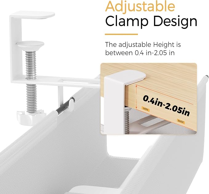 Under Desk Cable Management Tray 15.7" - No Drill Computer Wire Organizer Cable Tray, Fabric Cord Hider Clamp Mount, with 16X Cable Ties PC Cables Management Cord Holder for Office/Home (White)