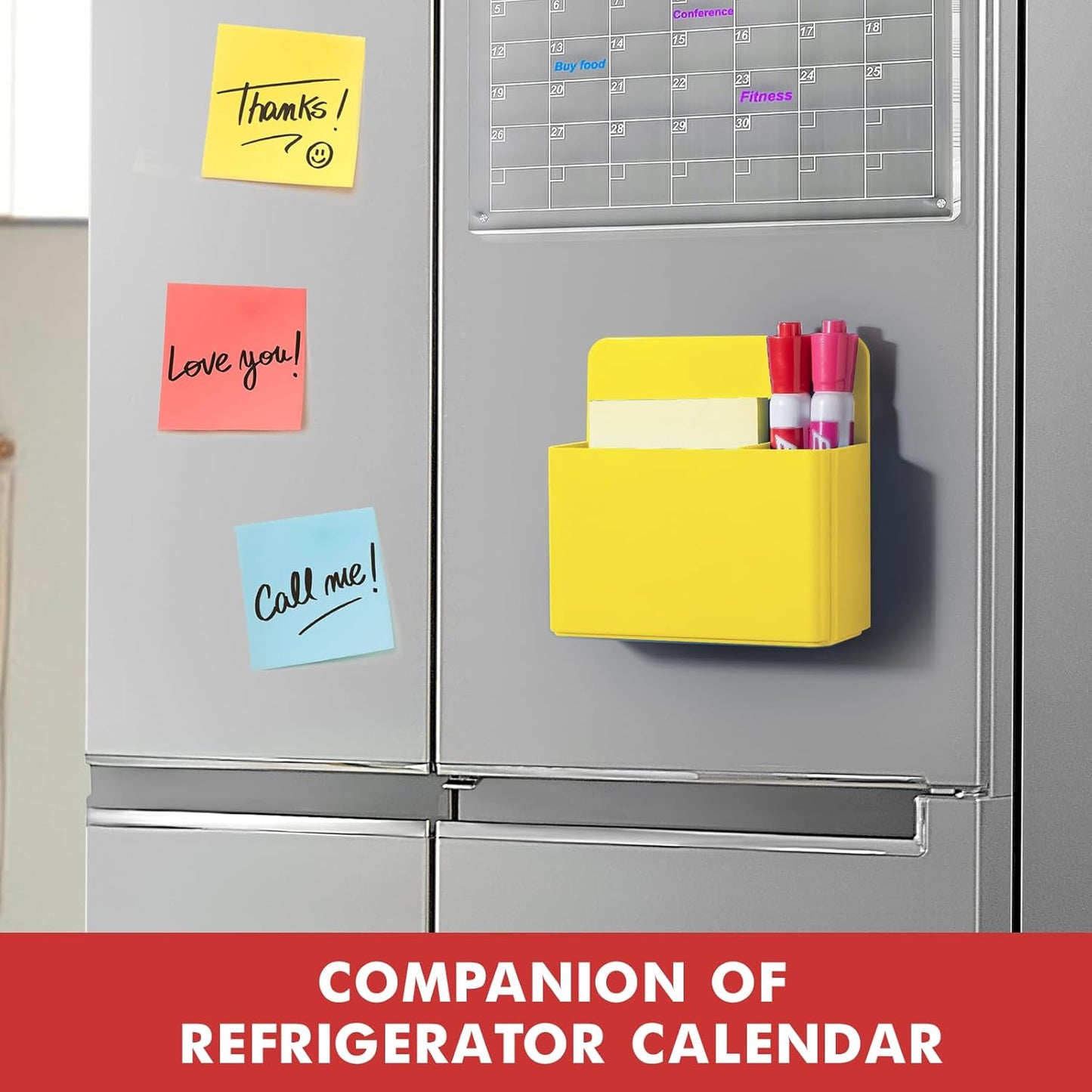 BEYGORM 2 Pack Plastics Magnetic Pen Holder for Refrigerator, Dry Erase Marker Holder for Whiteboard，Magnet School Locker Organizer Accessories, Pencil Cup, Pen Caddy, Classroom Organization(Yellow)