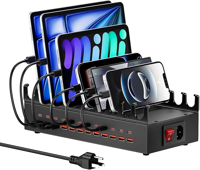 300W Charging Station with 24 Ports,USB Fast Charger for Multiple Devices,Multi Charger Station Organizer Compatible with Smart Power Delivery,Phone,Tablet,Charging Station for Home,Office,School