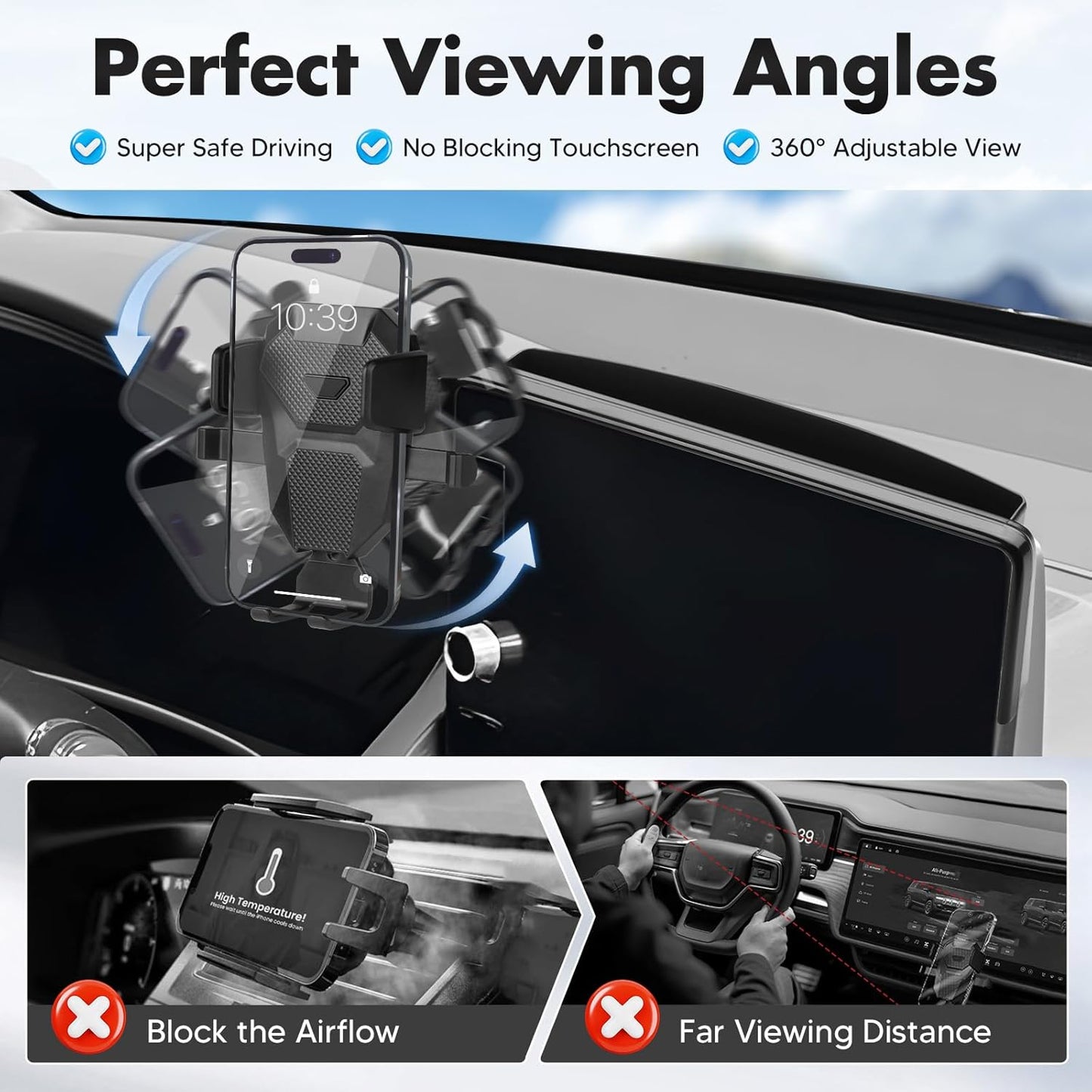 FIILINES Phone Holder for Honda Civic 2022-2026 (Fit 9" Touch Screen), Phone Mount with Dash Organizer for Civic Accessories, 360 Degree Rotation Dash Mount Cell-Phone Holder