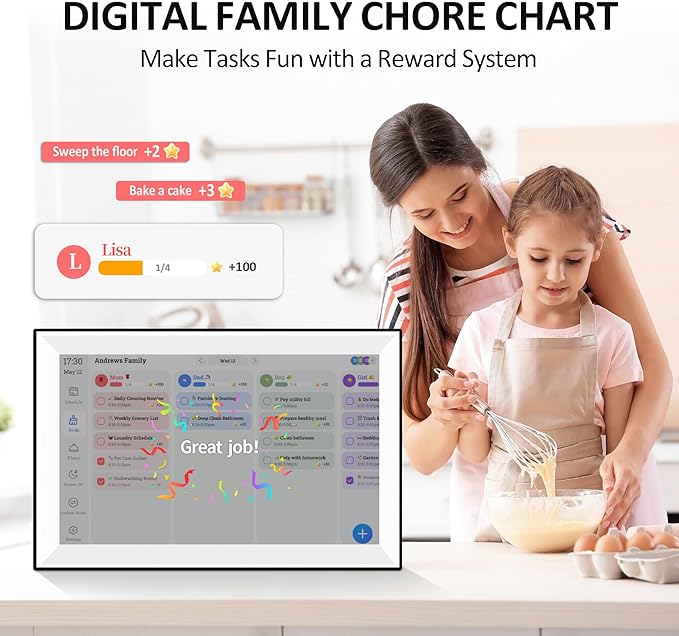 15.6 Inch Digital Calendar Chore Chart, Digital Picture frame,Smart Touchscreen Wall & Desk Electronic Calendar Family Planner for Seamless Scheduling/Organizing,Gift