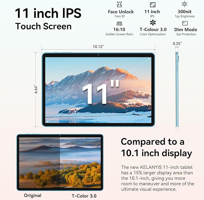 Tablet 11 inch Android 15 Tablets, 24GB RAM + 128 Storage(Expandable up to 2TB), Android Tablet with Case, Octa-Core, IPS HD Display, 13 MP Dual Camera, 8000mAh, 5GWiFi, GPS, Bluetooth 5.0 (Blue)