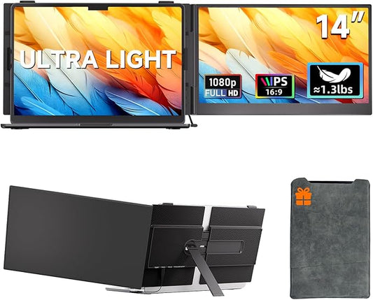 Laptop Screen Extender Ultra Portable, 14" 1080P 1.31lbs FHD Low Blue Light Portable Monitors for Laptop, Plug & Play Dual Screen Monitor for Laptops, Travel Extra Monitors for Laptops for Windows/Mac