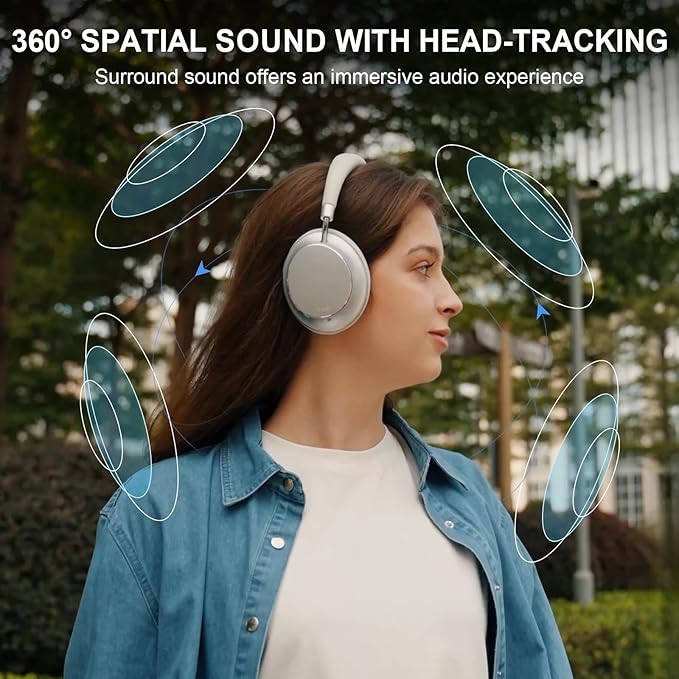 T-fun NC35 Hybrid Active Noise Cancelling Headphones, 360° Spatial Audio with Head Tracking, Over Ear Headphones Wireless Bluetooth 5.3, 55H ANC Playtime, Deep Bass, Custom EQ via App, for Travel Home