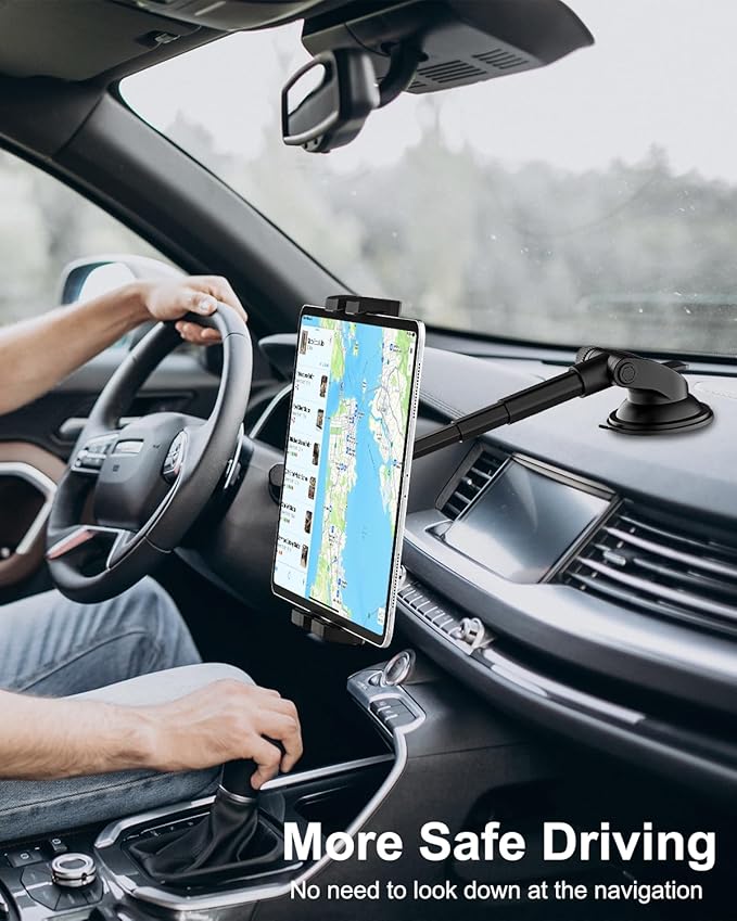 woleyi Dashboard Car Tablet Mount, Telescopic Tube Suction Cup Car Tablet Holder, Compatible with iPad Pro/Air/Mini, Galaxy Tab/Z Fold, Fire HD, Surface, iPhone, More 4.7-13" Cell Phones and Tablets