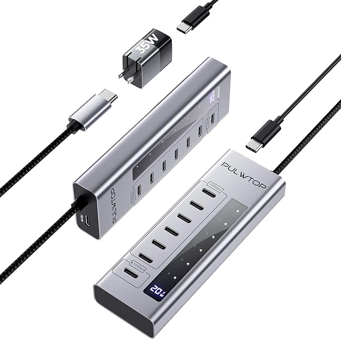 Powered USB C Hub, 7 in 1 USB C Hub Support Data 10Gbps & Charging(Not Support Video), USB C Powered Hub 10Gbps Ports for iMac, MacBook Pro/Air, iPad, XPS, USB Hub with 35W PD Power Adapter