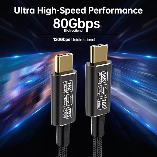 usb c data transfer cable Compatible with Thunderbolt 5 cable,Thunderbolt 4/3,80 Gbps usb c data transfer cable, Supports 16K/Dual 8K usb c to usb c video cable, usb c to usb c for monitor 6.6FT