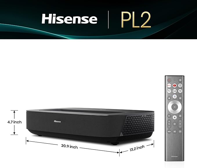 Hisense PL2, Ultra Short Throw Home Theater Laser Projector, 80” – 150”, 4K UHD, 2,700 Lumens, 3000:1 Contrast, Dolby Vision & Atmos, 3D, Google TV, WIFI 6E