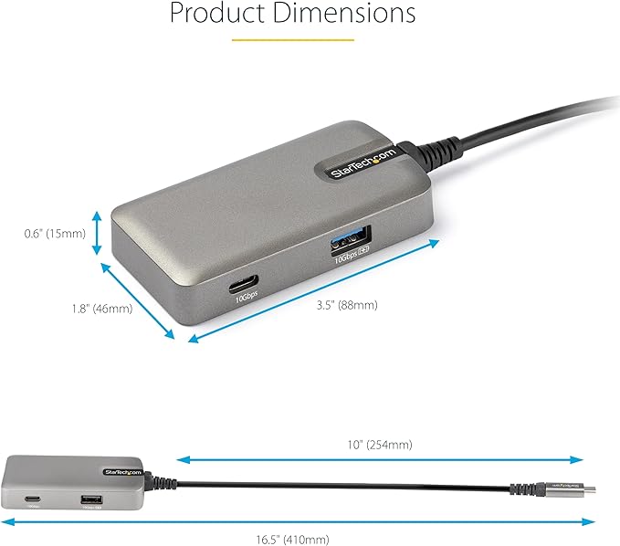 StarTech.com 4-in-1 USB C Hub with Extra Long Cable, 4K 60Hz HDMI, Alt-Mode, 100W Power Delivery, 10Gbps Fast Speed Type C Expansion Hub, Portable Mini Docking Station for MacBook - TAA