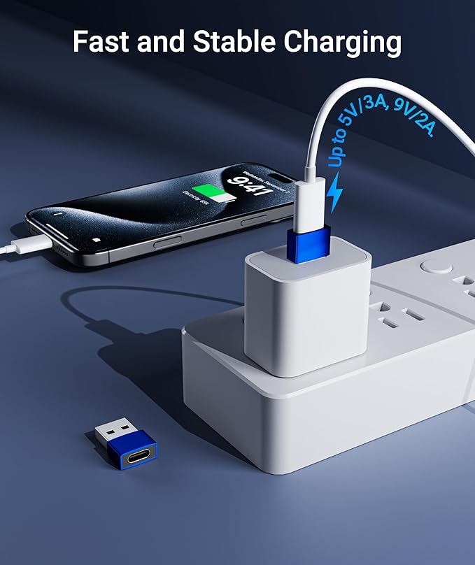 Syntech USB C Female to USB A Male Adapter 3 Pack, Type C Charger Cable Power Adapter Compatible with iPad Air 7, iPhone 17/16/15/14/13 Pro Max, Apple Watch Series 10/9/8, Samsung Galaxy S20 etc, Blue