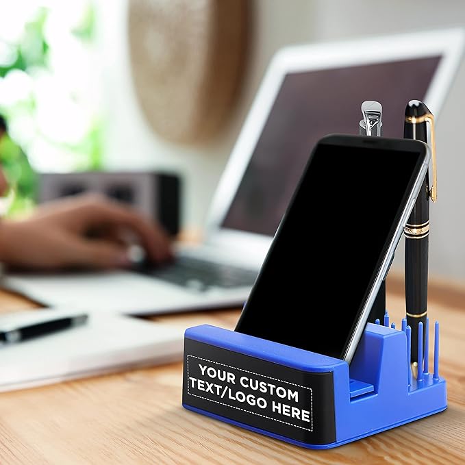 DISCOUNT PROMOS Custom Light Up Logo Phone Stands Set of 100, Personalized Bulk Pack - Essential Smartphone Accessory, Perfect for Office and Home - Blue