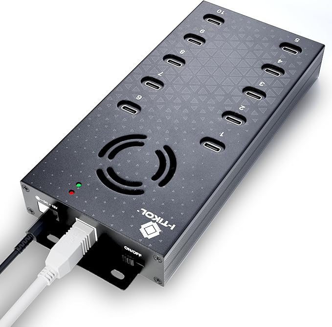 USB 2.0 Hub Type-C Multi Safety 10 Ports Powered, with AC Adapter, Aluminum USB Splitter with Cooling Fan - Type C for Laptops & PC, PC,Flash Drives, HDD, Hard Drive, Mouse, XPS, Xbox, Keyboard