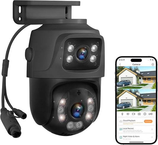 Fuers 6MP PoE Security Camera with Dual-Lens, Surveillance Outdoor Indoor for Home, Person Detection, Work with PoE Security Camera System, Color Night Vision,Two Way Talk,Support 128G SD Card