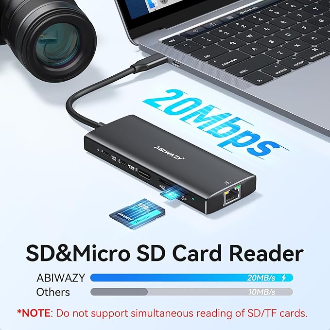 ABIWAZY USB C Hub Ethernet for MacBook Pro/Air, 10 in 1 USB C Multiport Adapter with 4K HDMI, Ethernet Gigabit, 100W PD, USB-C Data Port and SD/TF Slot for Dell XPS, iMac, iPad Pro, Galaxy (Black)