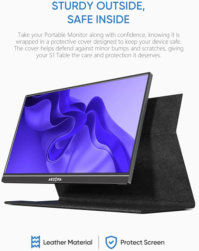 ARZOPA Portable Monitor, 15.6'' 1080P FHD Laptop Monitor USB C HDMI Computer Display HDR Eye Care External Screen w/Smart Cover for Mac Phone Xbox Switch PS5-S1 Table