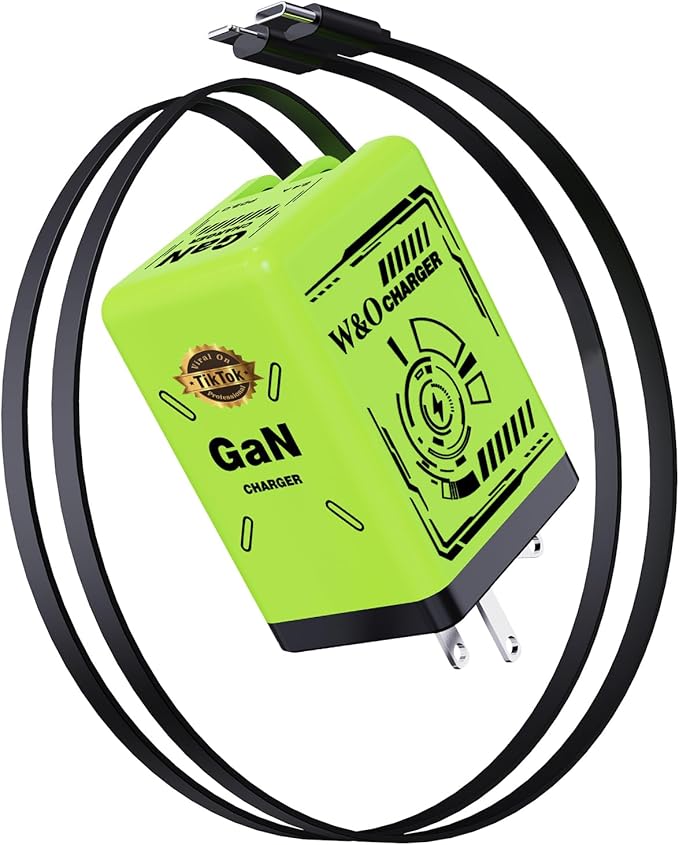 W&O 2-in-1 gan Compatible with Fast Charger,Retractable Phone Charger with Cables,45W iPhone Charger Fast Charging,Fast Charger for iPhone16/15/14/13 Series, Galaxy S25/24,Android and More（Evergreen）