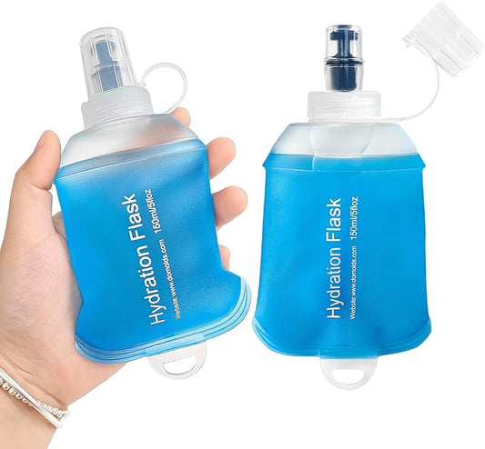 GYGYL Soft Flask, TPU Collapsible Soft Water Bottle for Hydration Pack, Running Vest, Leak-Proof Folding Water Bottle for Hiking Cycling Climbing Jogging-150ml Blue, 2pcs