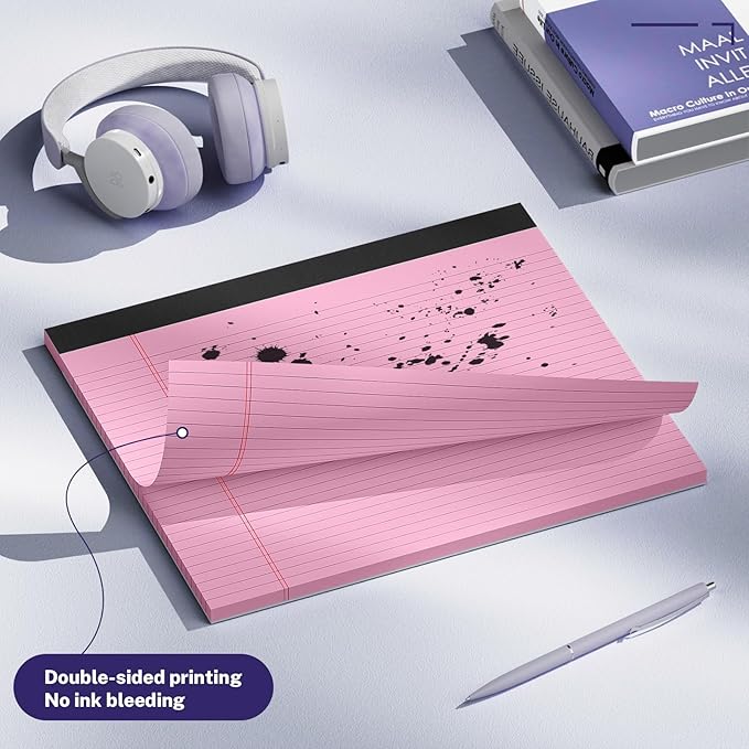 3 Pack Wide Legal Pads 11" x 9.5" (Landscape Format) Pink College Ruled Note Pad Narrow Ruled 30 Sheets per Notepad Perforated Writing Paper with Thick Backboard Horizontal Pads of Paper