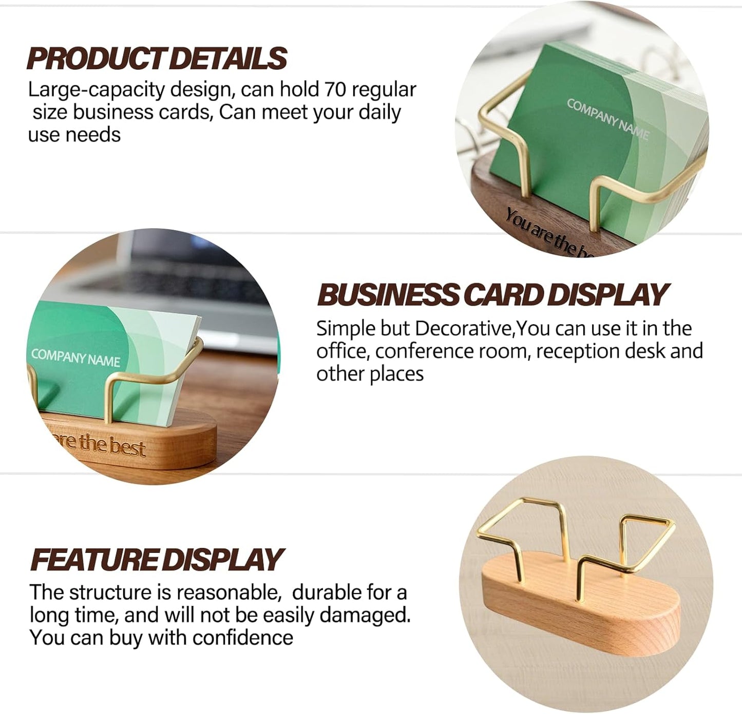 Custom Business Card Holder Desk-Personalized Engraved Wooden Business Card Case Holder, Customized Name Logo Business Card Display Gifts for Men Women (Style2-White)