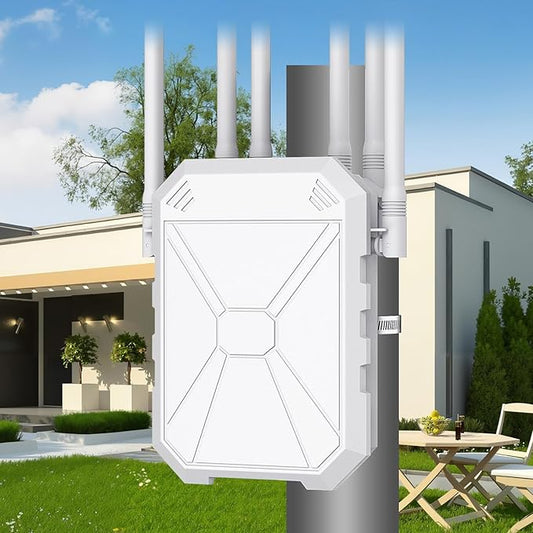 Outdoor WiFi Extender AX1800, Outdoor High Power Long Range WiFi Booster with 6 Antennas, Dual Band Outdoor Access Point Gigabit Port, WiFi Extenders Booster for Backyard, Garage, Farm, Pool