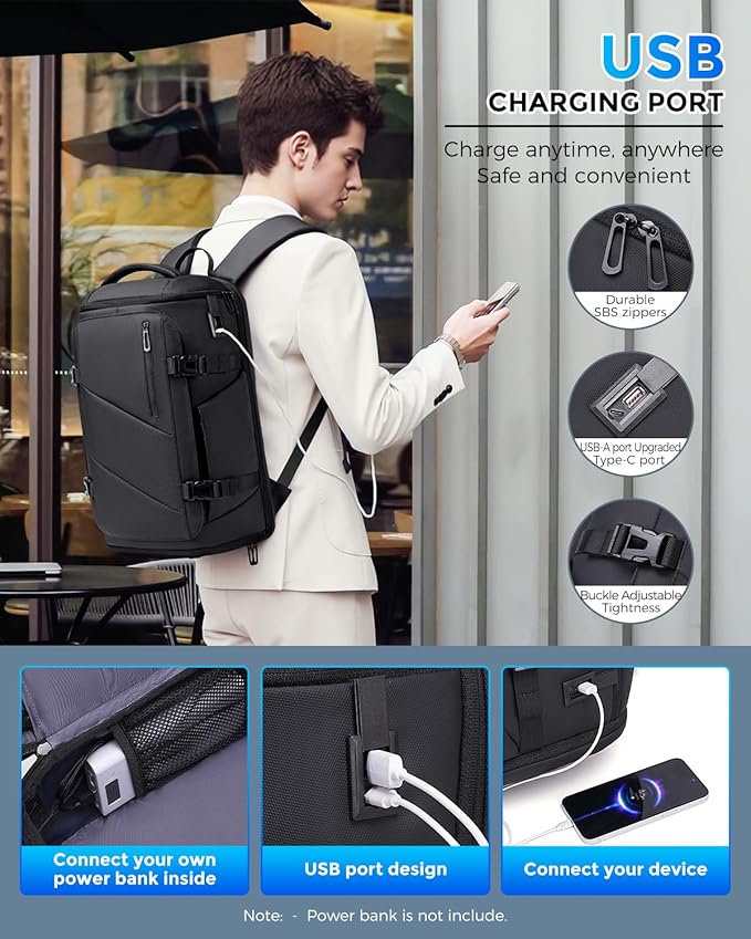 30L Travel Backpack for Men, Flight Approved Carry on Backpack Fits 17 inch Laptop, Water-resistant Large Luggage Weekender Bag Daypack for Traveling, Sports, Business, Black