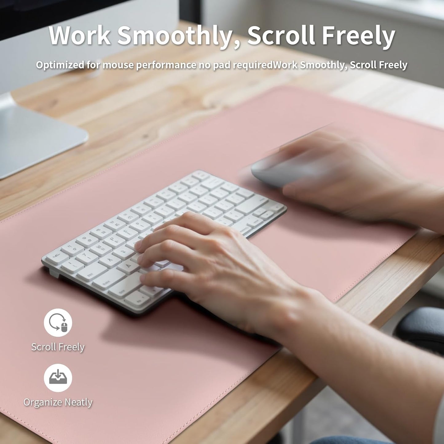 Oversized Non-Slip Desk Pad Protector – Grips Desk Firmly, Anti-Slip Like You've Never Seen! Vegan Leather Waterproof Laptop Mat for Keyboard & Mouse – Large Office Pad– Sakura Pink