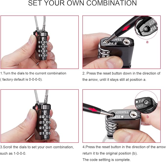 ZHEGE TSA Approved Lock, 4 Digit Cable Luggage Lock, Travel Lock with White Number, Flexible TSA Cable Lock for Suitcase, Gym Locker, School Locker, Easy to Read (1 Pack, Sliver)