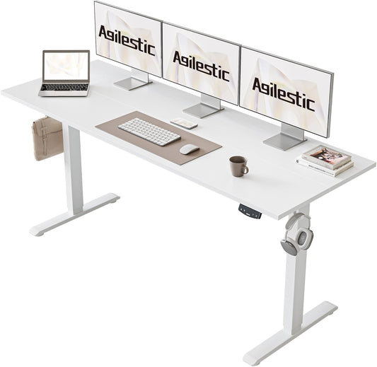 Agilestic Electric Standing Desk, Large 63 x 24 Inches Height Adjustable Desk, Sit Stand up for Work Office Home, Ergonomic Rising Computer Table with Memory Preset, White