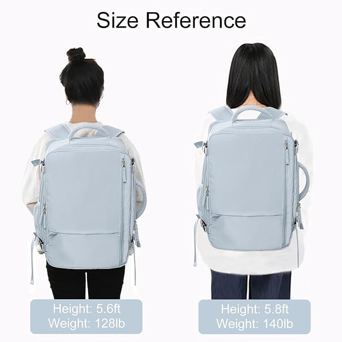 Hanples Large Travel Backpack for Women, 40L Carry on Luggage Backpack, 17 Inch Laptop Backpack with USB Charging Port, Waterproof Casual Bag Gift for Men with 2 Toiletry Bags (Light Blue)
