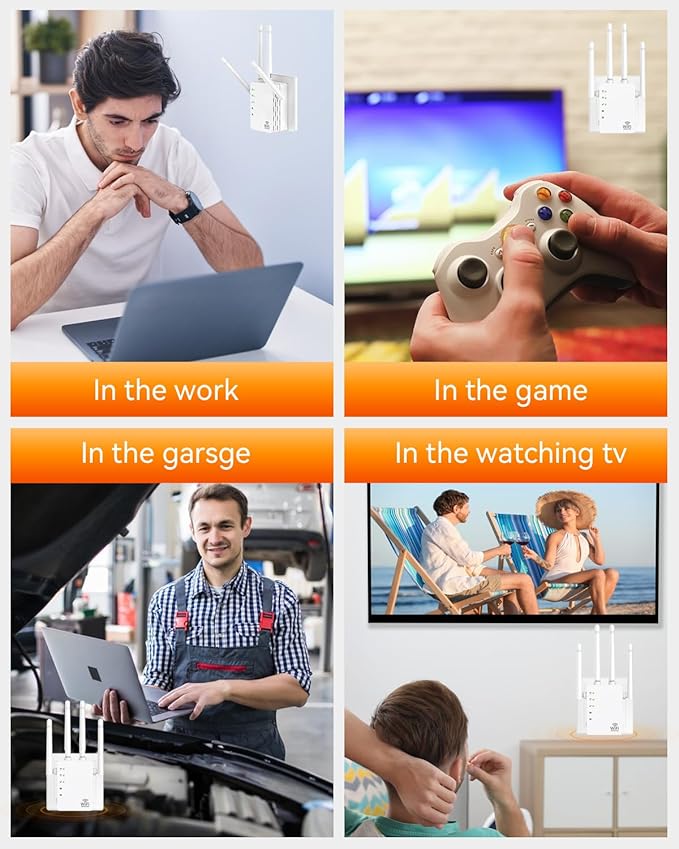 4 - Antenna WiFi Extender Signal Booster, WiFi Extender with 1200Mbps Dual - Band 2.4G&5G, WiFi Booster with 3 Modes & 2 Ethernet Ports, WiFi Repeater with 12880 Sq.ft Coverage 105 Devices