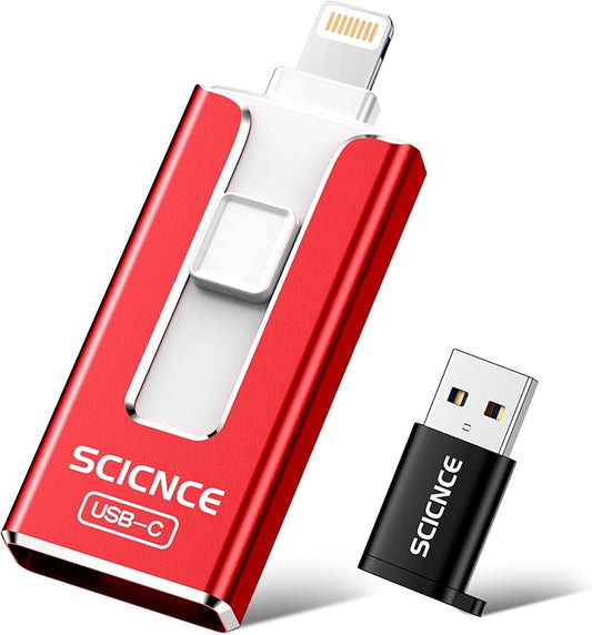 SCICNCE 256GB Flash Drive Intended for iPhone, USB Memory Stick Storage Backup for Photos Videos, Plug and Play No APP Required, Compatible with iPhone iPad Android and Computers (Red)