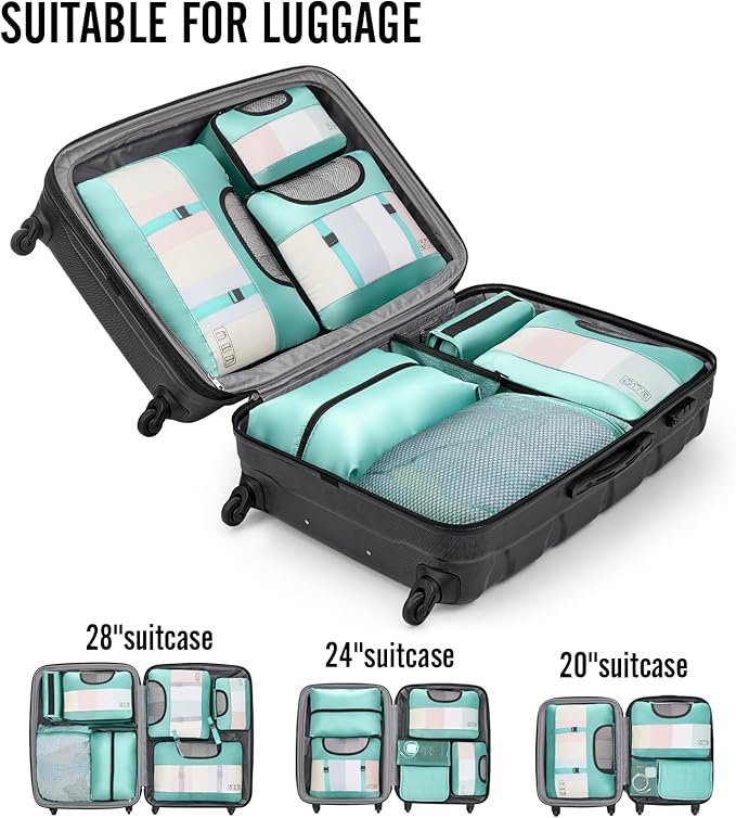 Veken 8 Set Packing Cubes for Travel Essentials, Suitcase Organizer Bags in 4 Sizes, Carry-On Luggage Accessories with Large Laundry & Hanging Toiletry Bag, Must-Have for Airplane, Road Trip & Camping