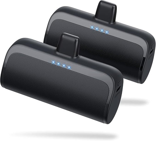 [2 Pack]Mini Portable Charger for iPhone,5200mAh Ultra-Compact Fast Charging Power Bank Cordless Cute Small Battery Pack Compatible with iPhone 14/14 Pro Max/13/13 Pro/12/11/XR/8/7/6(Black+Black)