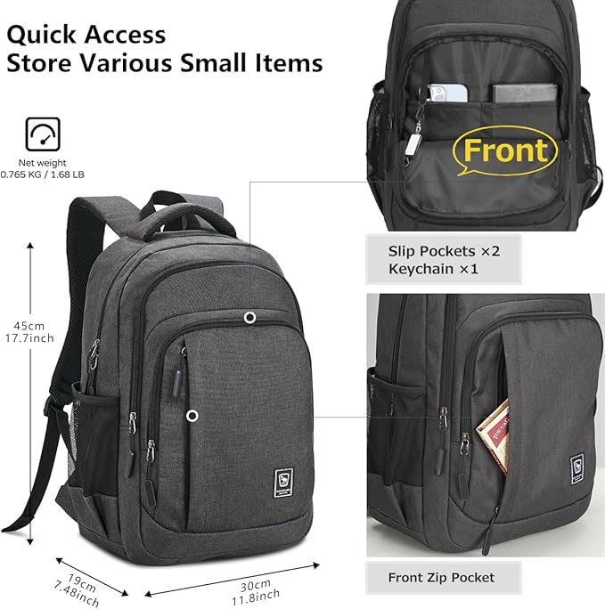 Work Backpack for Men Travel Laptop Backpack Water-Resistant 15.6 Inch Computer Backpack Business All Black