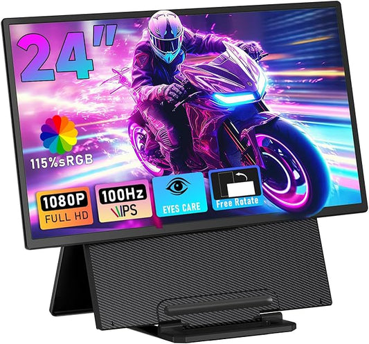 Portable Monitor 23.8" 100Hz for Work Gaming, 1080P FHD IPS Laptop Screen Extender with Rotable Stand & VESA, Laptop Monitor Extender USB-C HDMI Plug-Play for Mac Windows PS4/5 Switch Xbox Phone Pad
