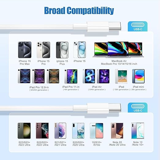 3-Pack 10FT 60W USB C to USB C Cable, Type C to Type C Cable,Fast Charging Cable for iPhone 16 15 Pro Plus Pro Max，for Galaxy S24 S23, for iPad Pro/Air, for MacBook Pro/Air and More