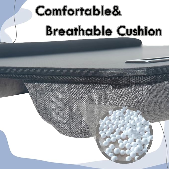 Portable Laptop Desk Fits Up to 16“ Laptops, with Tablet Slot, Built-in Cushion, Great for Home & Office,Lap Desk for Laptop,Lap Desk with Cushion (Black with Wrist Rest, Medium)