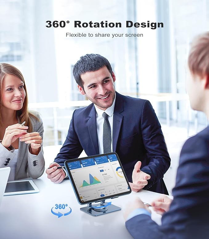 Swivel Tablet Stand with 360 Rotating Base, Adjustable Holder for Drawing, Compatible with iPad Pro/Air/Mini and More (Blue)