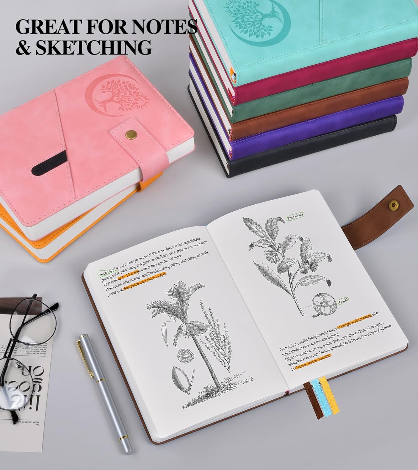 Blank Journal Notebook, A5 Hardcover Leather Sketchbook with 200 Pages Thick Blank Paper for Men Women, Unlined Drawing & Writing Journal, 5.9" x 8.4" Plain Notebook (dark brown)