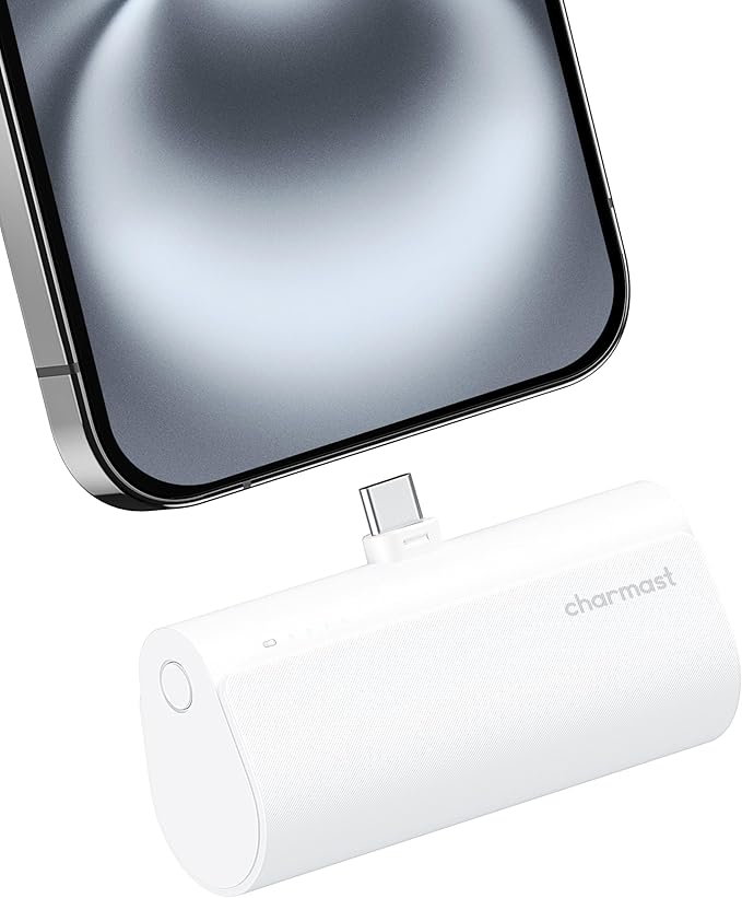 charmast Portable Charger USB C for iPhone 17/16/15, 5000mAh Fast Charging Battery Pack with Built-in Type-C Connector, 20W Mini Power Bank for iPhone 17/16/15 Series, Samsung S22/23 Series, and More