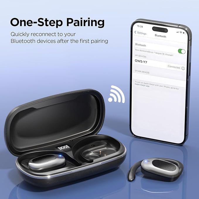 Open Ear Wireless Headphones Air Conduction Earbuds with Mic 42H Playtime Clear Calls LED Digital Display Over Earphones Lightweight Waterproof Secure Earhooks for PC Sports Running Game Business Work