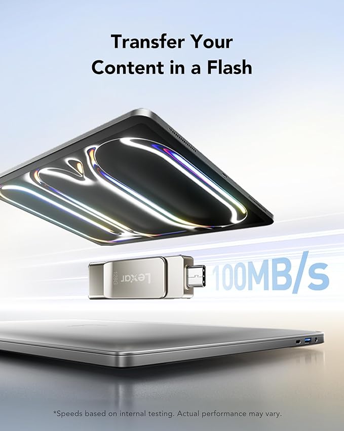 Lexar D40E 128GB Dual USB 3.2 Gen 1 Type-C Jump Drive, USB-C Flash Metal Housing Swivel Design Thumb Drive