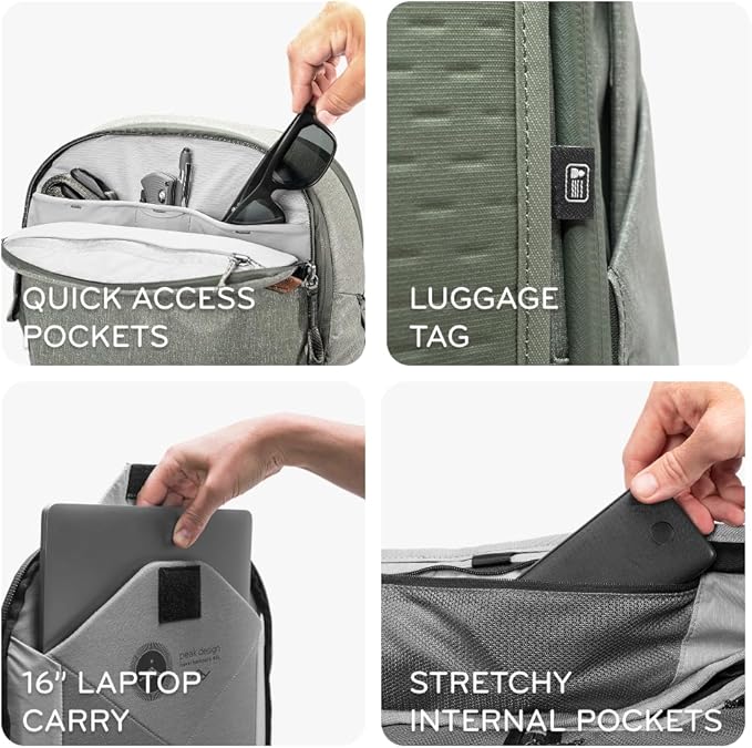 Peak Design Travel Backpack 45L, Ocean, Expandable 35-45L Design, Rear and Top Access, Weatherproof Shell, Laptop Sleeve, Ideal for Travel or Everyday Carry, Versatile Backpack for Men and Women