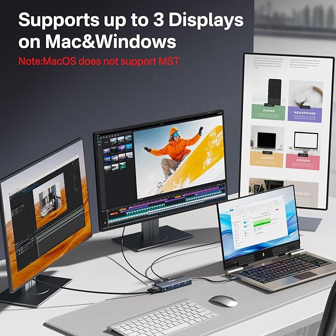 ACASIS USB C Docking Station Dual Monitors,8-in-1 Laptop Docking Station with Dual HDMI +VGA +2 * 5G USB-A/C+3.5MM Audio+PD100W, USB C HUB multiport Adapter for Dell/HP/Lenovo ThinkPad（Gray）