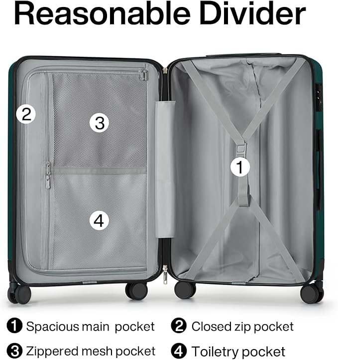 Hanke Luggage Sets 3 piece Carry On Luggage with Wheels PC Hard Shell Suitcases Lightweight Checked Travel Luggage Large Travel Suitcase Woman Men 20/24/29 Inch(Blackish Green)