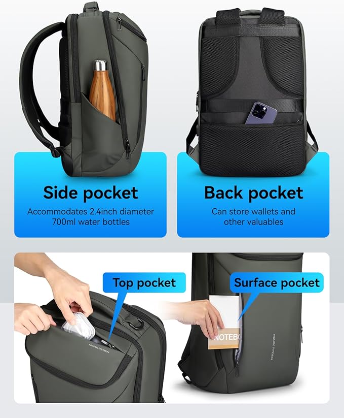 Muzee Backpack for Men Waterproof and Travel Laptop Backpack with USB Charging, Fits 17 Inch Laptop and Tech Gear