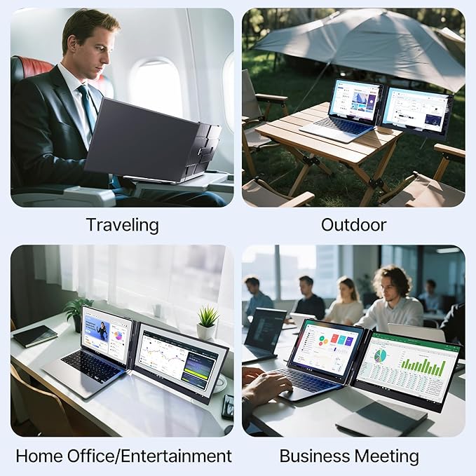 Laptop Screen Extender - Ultra-Thin 1.3lbs 14" FHD IPS Dual Portable Monitor Extension for Laptop, Attachment Plug & Play for 13-17" Laptops, Second Extra Travel Display for Windows/Mac/Android