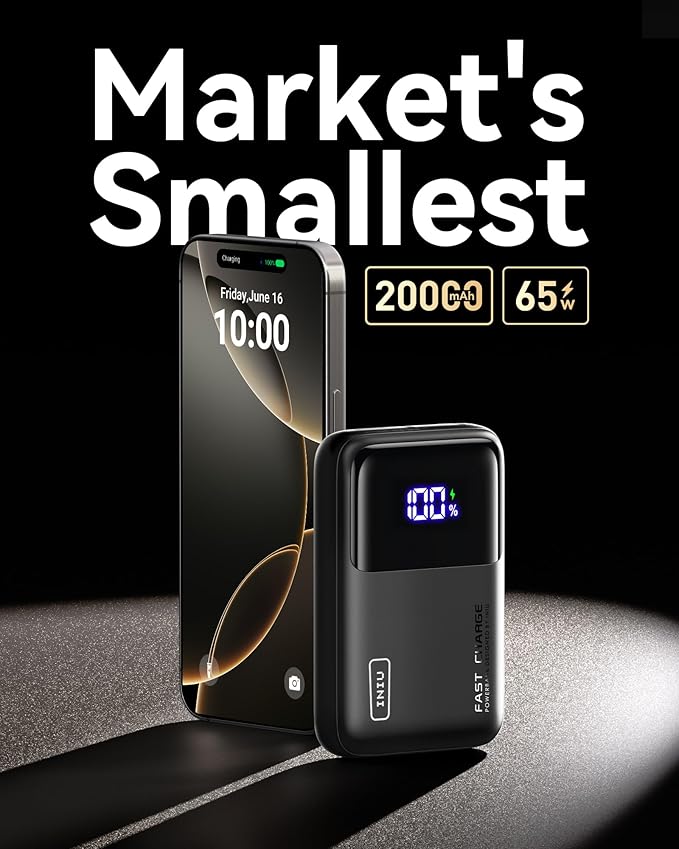 INIU Power Bank, 20000mAh 65W Ultra Small USB C Laptop & Phone Portable Charger, Fast Charging Flight Cruise Ship Family Essentials Traveling Battery Pack for College Students Teen Boys Girls, Orange